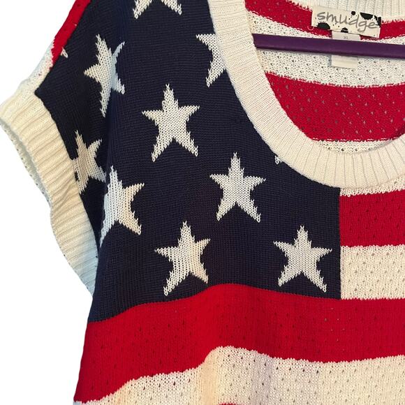 Smudge Patriotic Flag Sweater Made USA Red White Blue Stars & Stripes Size XL - Picture 3 of 8